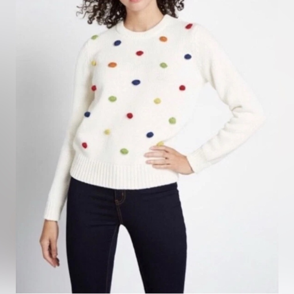 ModCloth Women's blowing bubbles pullover Long Sleeve sweater cream white M